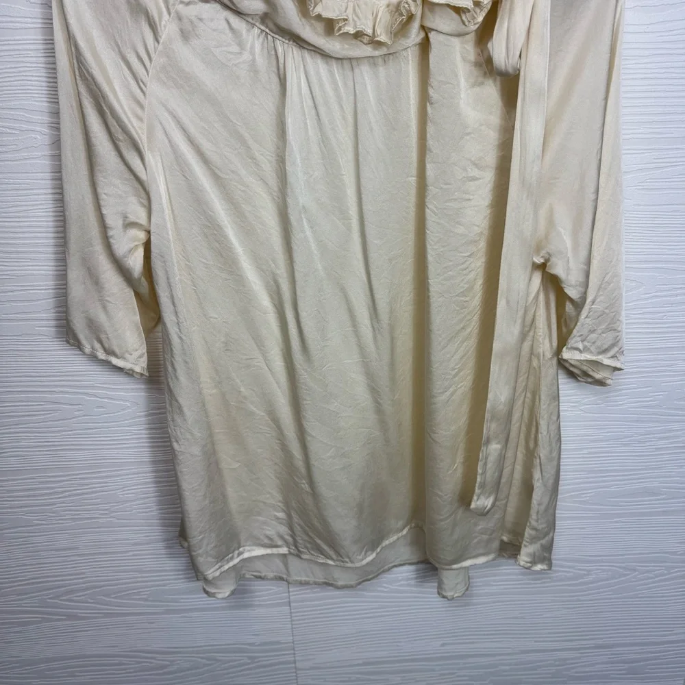 Never a Wallflower Saint & Sinner Cream Ruffled Tie Neck Silk Blouse‎